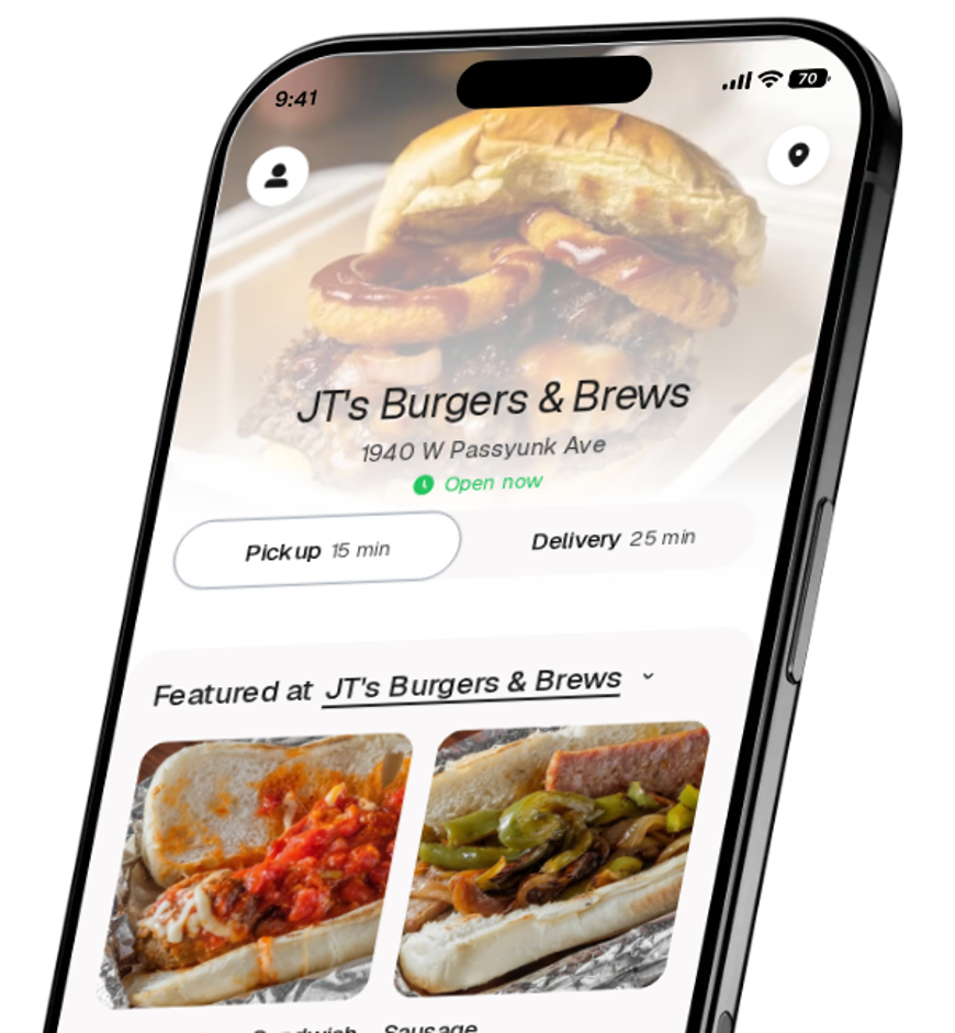 JT's Burgers & Brews app preview