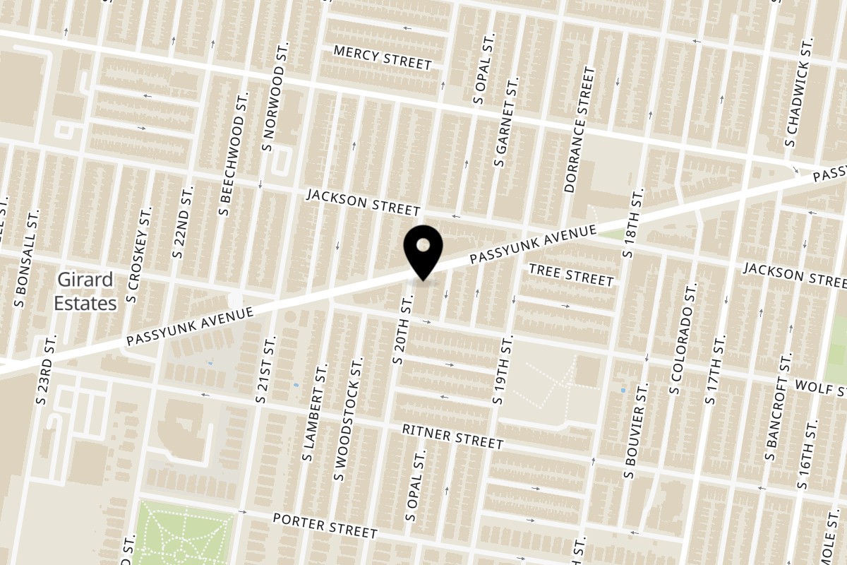 Map showing the location of JT's Burgers & Brews on 1940 W Passyunk Ave in Philadelphia